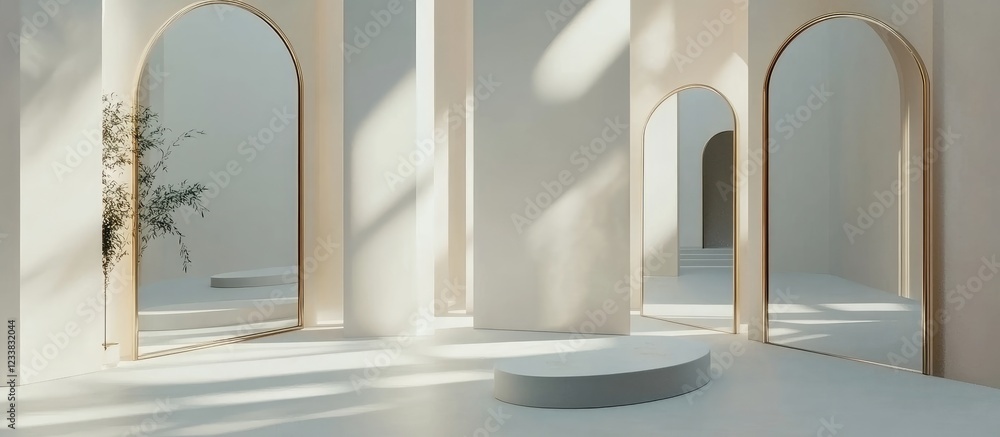 Poster minimalist and modern interior with blank frames and mirrors creating a serene atmosphere and ample 