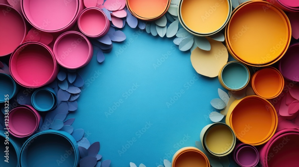 Poster colorful circular background with vibrant paper shapes and empty space for text creative design for 