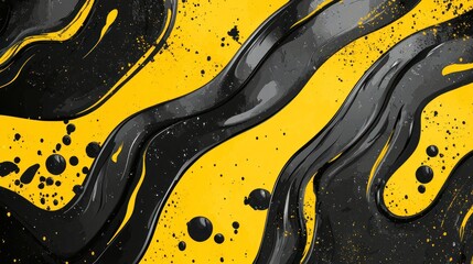 Obraz premium Abstract black yellow paint swirls background texture