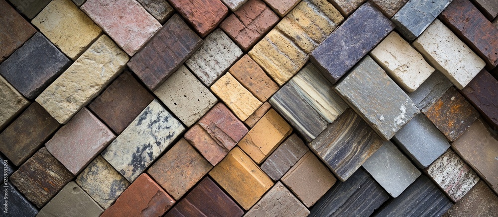 Aufkleber stacked wooden blocks with varied colors and textures forming a pattern