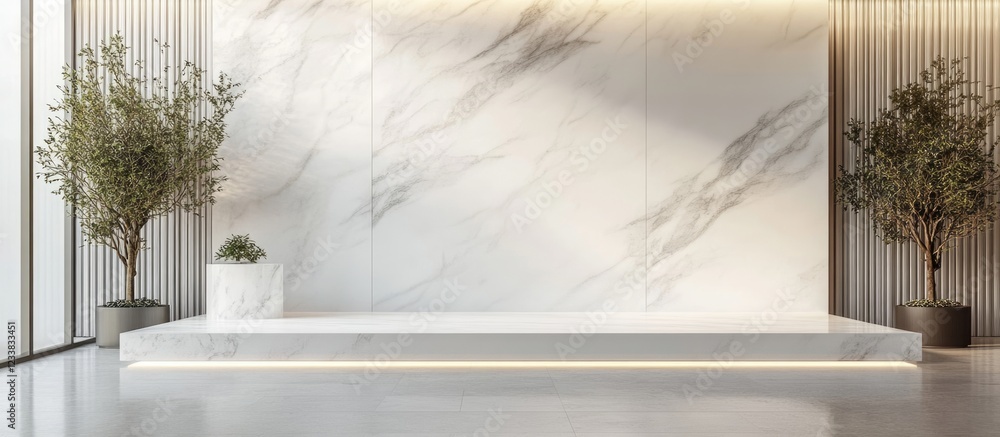 Aufkleber minimalist white marble podium in contemporary hall with greenery creating a stylish product display