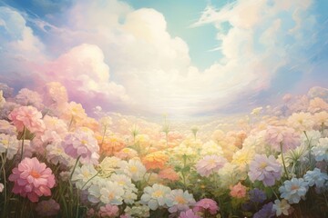 Fototapeta premium White flower fields landscape painting backgrounds.