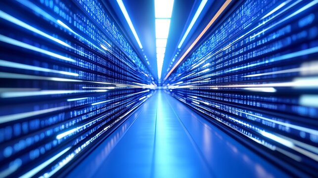 Data stream flowing through server room