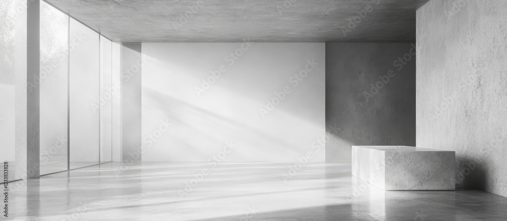Poster foggy minimalistic interior featuring concrete walls and floor with ample copy space for text in a s