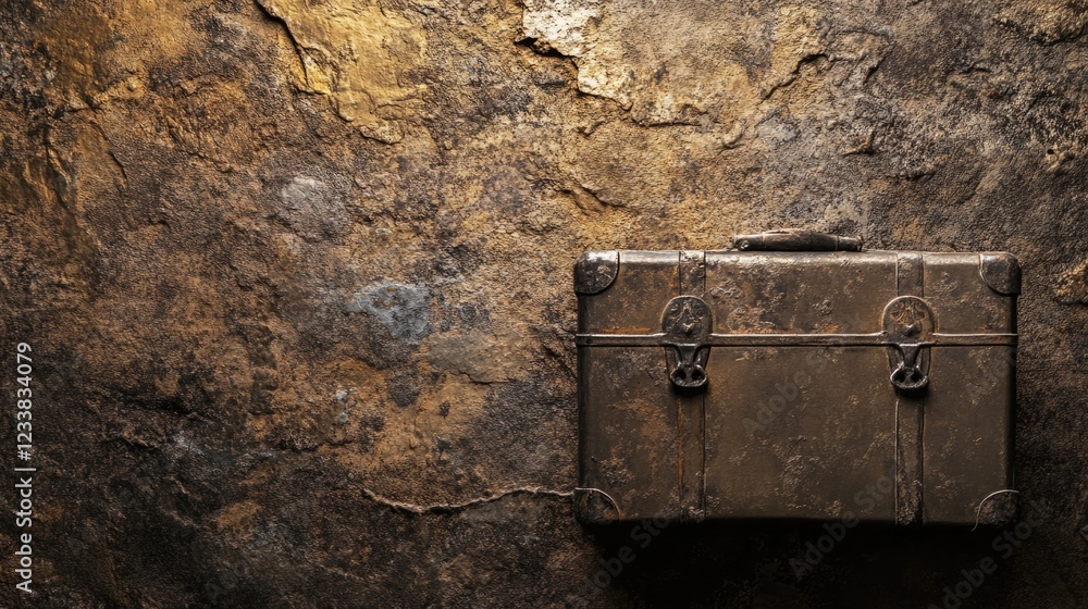 Poster textured wall backdrop featuring an aged metal trunk creating a perfect empty space for text or grap