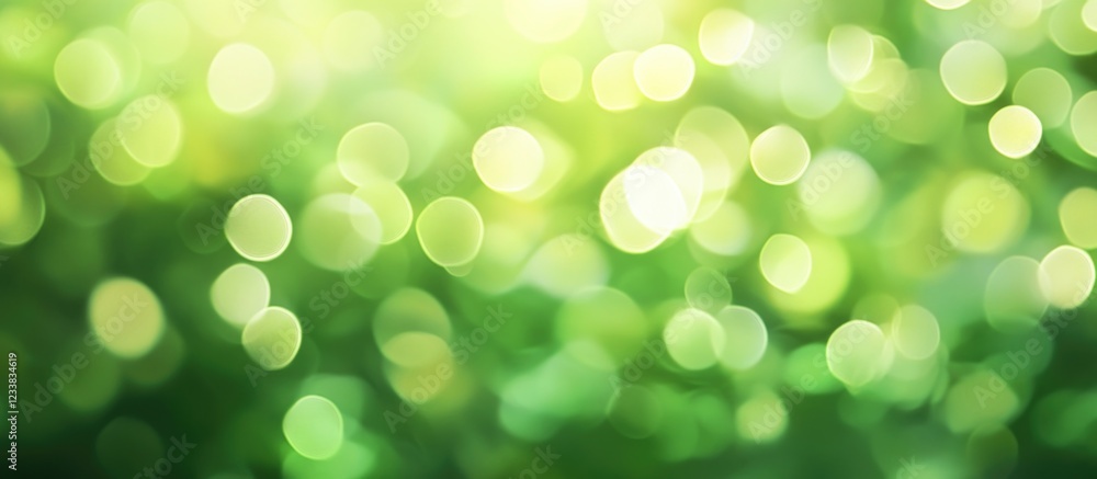 Poster green bokeh background with soft blurred lights ideal for nature themes and copy space for text plac