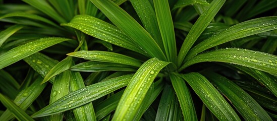 Obraz premium Close-up of fresh green leaves with water droplets in natural light