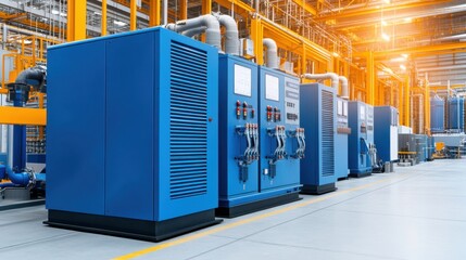 Industrial Equipment Control Panels in Modern Manufacturing Facility with Bright Lighting and Advanced Technology