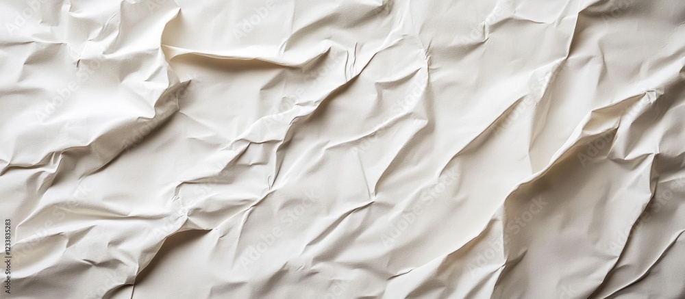 Poster crumpled white paper texture background with shadows and highlights copy space