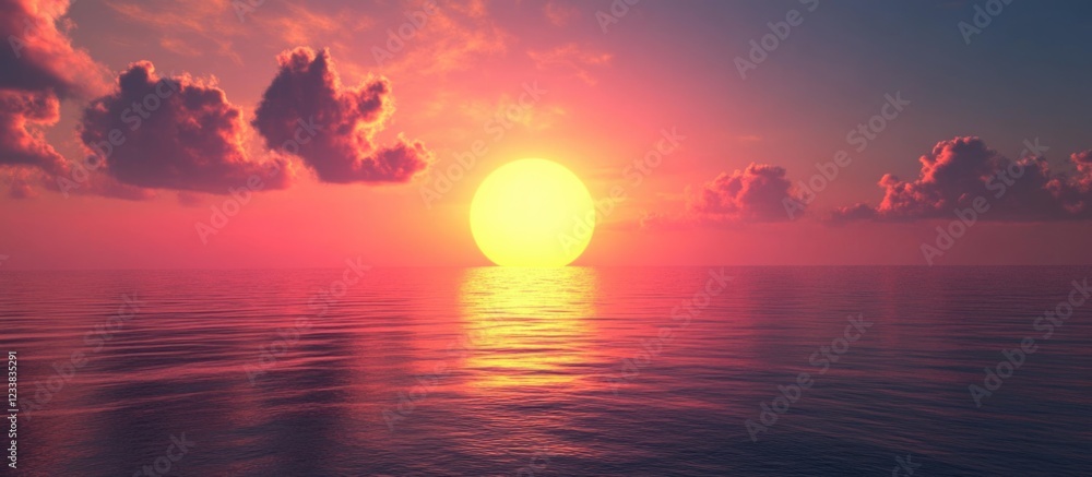 Poster vibrant sunset over tranquil ocean creating beautiful hues and ample copy space for text or branding