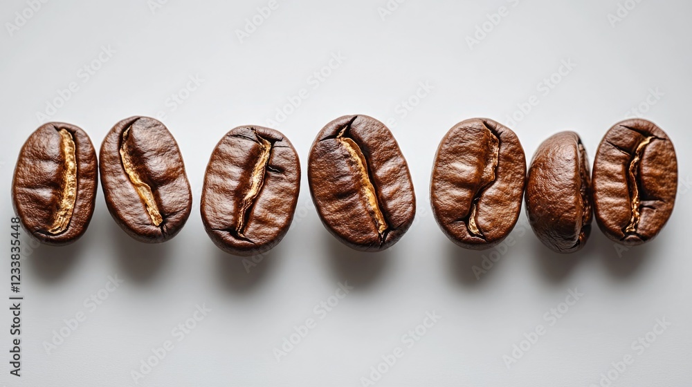 Poster top view arrangement of coffee beans on white surface with negative space for text additions