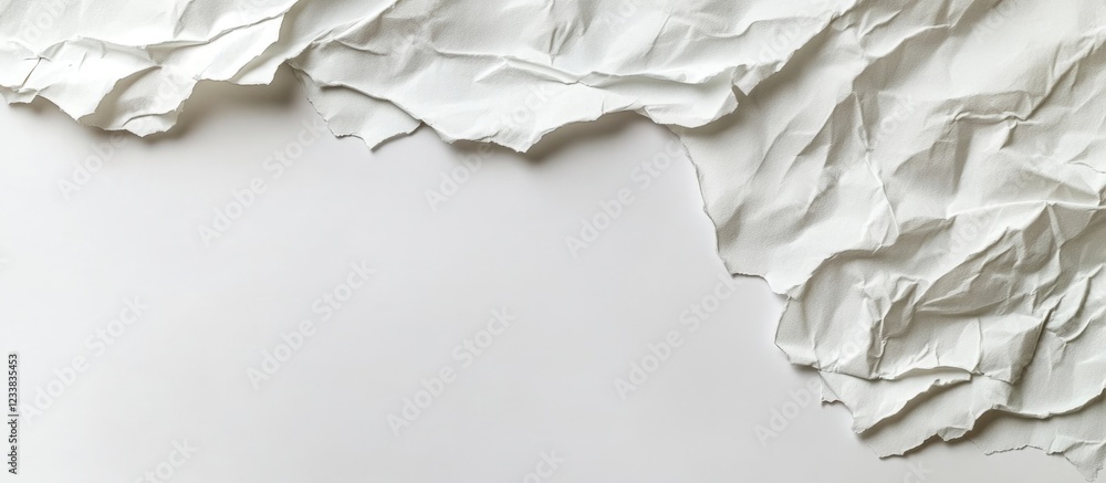 Poster crumpled white paper texture on plain background with copy space for design elements and text placem