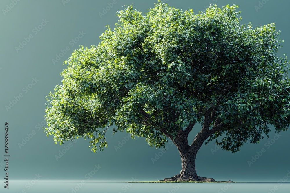 Poster solitary tree with lush foliage against a plain background in a studio setting