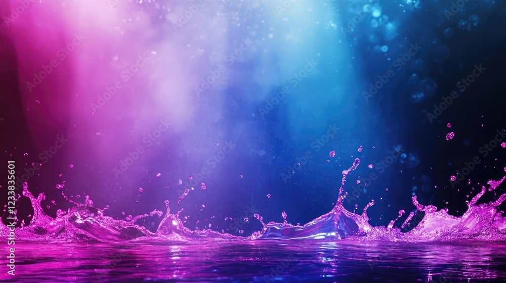 Poster vibrant spotlight backdrop featuring colorful liquid splashes and ample empty space for text or prom