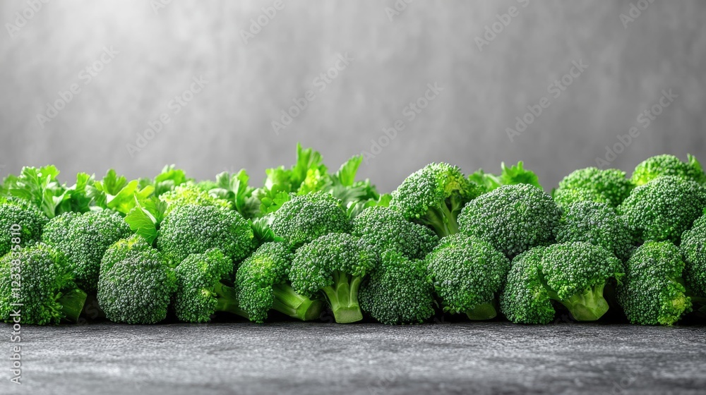 Poster fresh chopped broccoli arranged on a rustic surface with copyspace for text showcasing healthy eatin