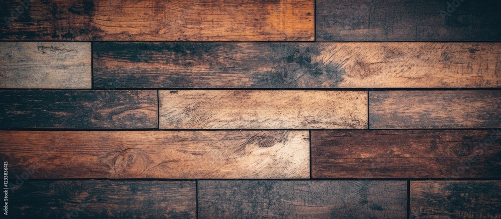 Poster rustic wooden plank background with varied textures and colors arranged in horizontal pattern