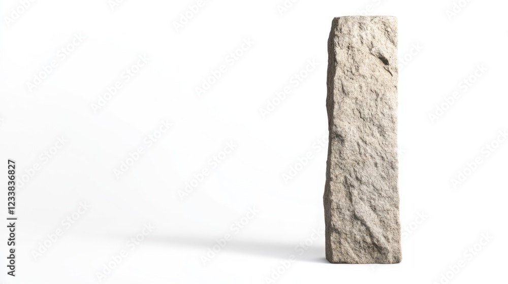 Poster isolated tall stone pillar on white background with ample copyspace for text and design elements