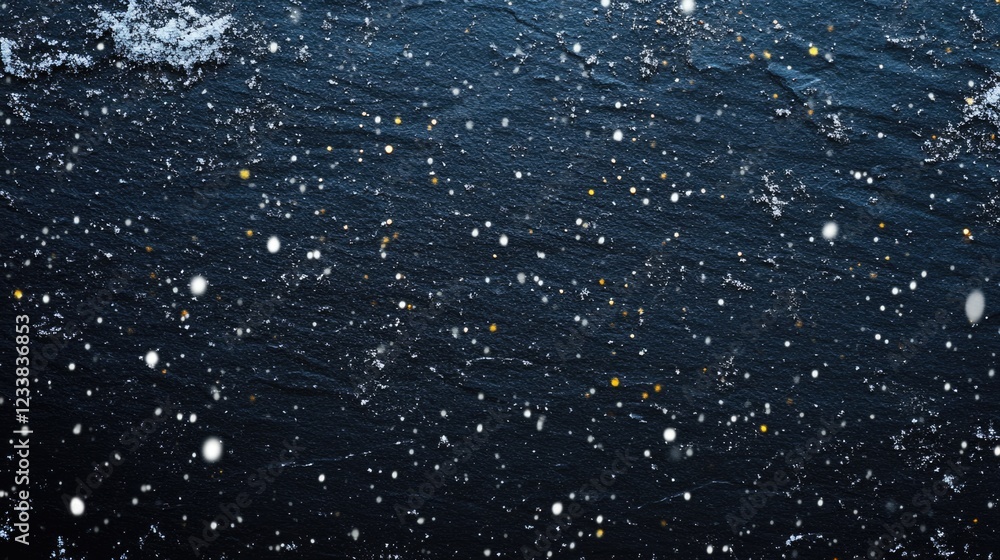 Poster winter background with snowfall over dark textured surface ideal for adding custom text or graphics