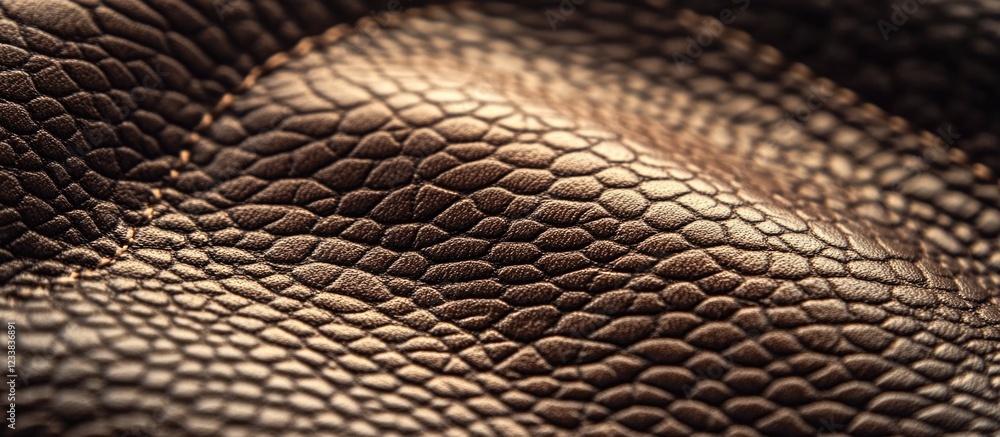 Poster close-up of textured brown leather surface showing fine details and patterns with copy space for tex