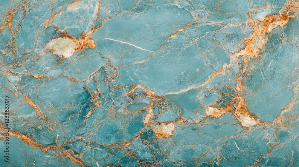 Aufkleber teal marble texture background with golden veins and copyspace for text display