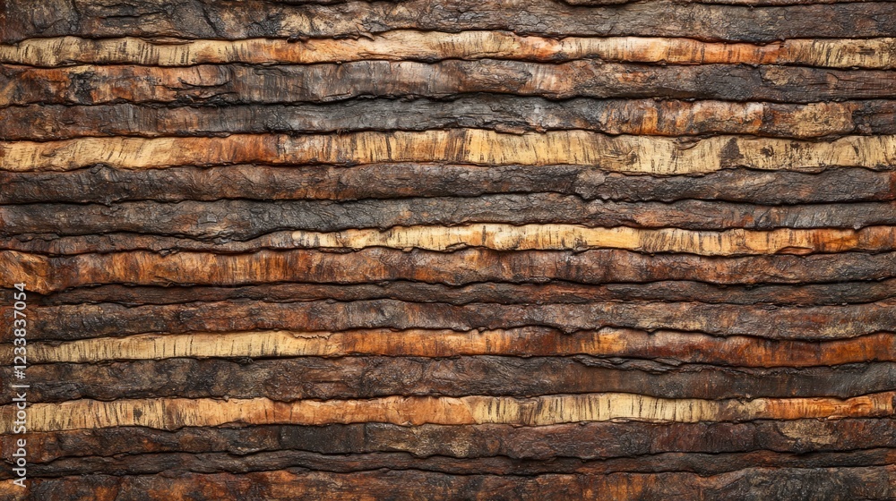 Poster textured wooden bark wall design with layered patterns and empty space for text placement on a rusti