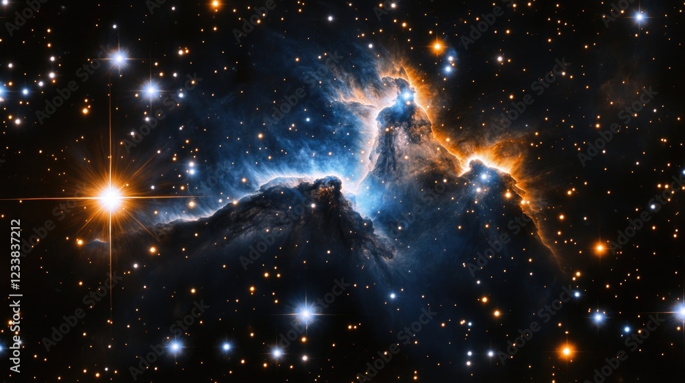 Poster vibrant deep space nebula with stars and cosmic elements featuring ample copy space for text integra