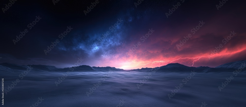 Poster captivating night sky with dramatic lightning and expansive blank space for text and graphics in a s