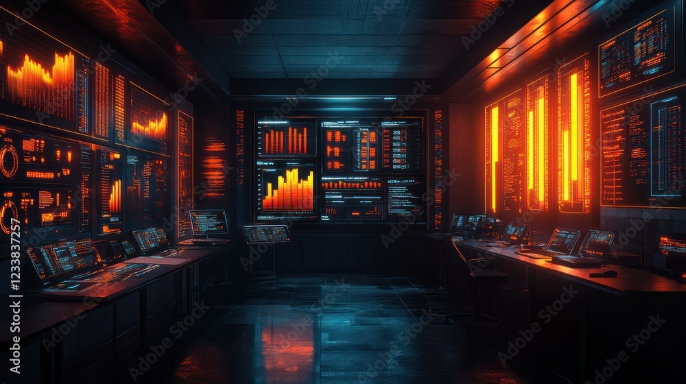 Poster futuristic control room: digital data visualization