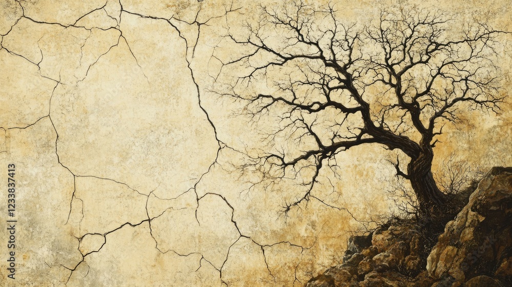 Poster cracked wooden tree texture background with empty copy space for text presentation design