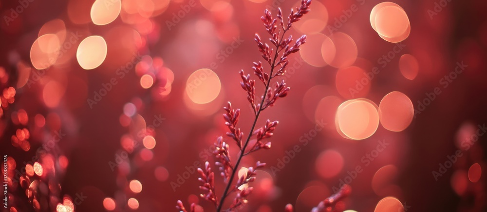 Poster close-up of red plant with soft bokeh lights in background