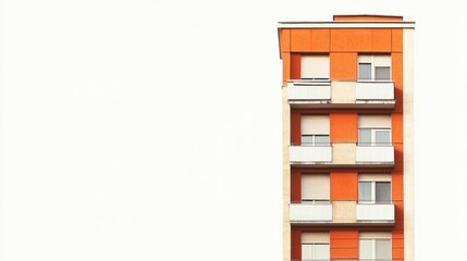 Modern residential tower featuring bright orange accents and ample negative space for customization and real estate promotional text.