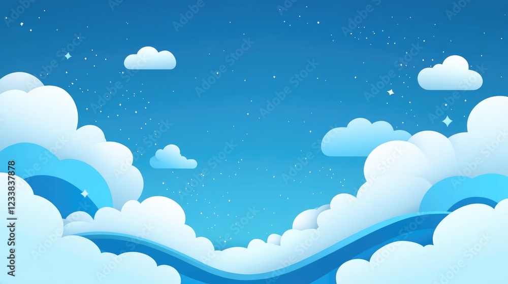 Poster vibrant summer sky with whimsical clouds and gradients for empty copyspace ideal for text and graphi