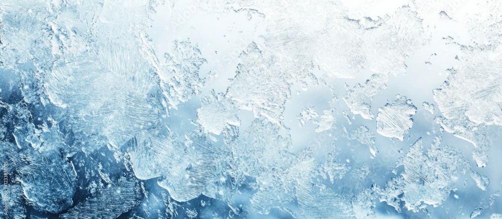 Poster clear snowy windscreen texture with ample empty space for text and a serene icy blue background for 