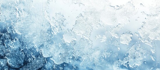 Clear snowy windscreen texture with ample empty space for text and a serene icy blue background for use in design projects