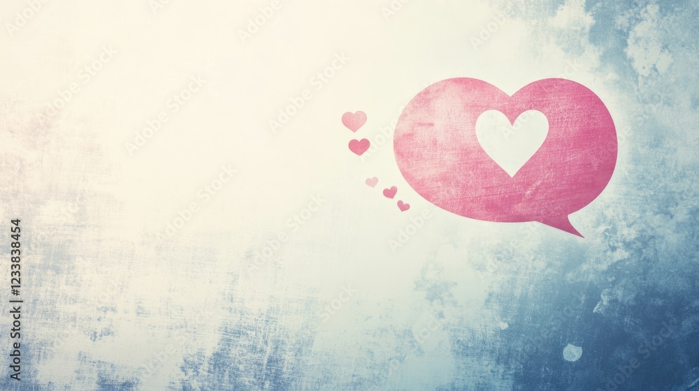 Poster talk bubble featuring symbols of love with hearts and empty space for creative text or messaging in 