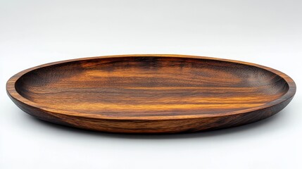 Obraz premium Oval wooden tray showcasing natural grain patterns, set against a white background.