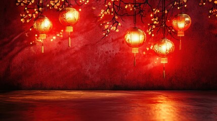 Red lanterns, Chinese New Year, festive background, celebration