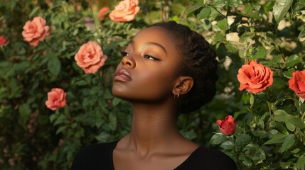 Naklejka premium Serene Beauty Amidst Roses: A Portrait of Tranquility