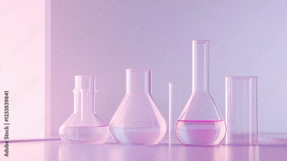 Poster modern laboratory with glassware prototypes and empty copy space for textual content