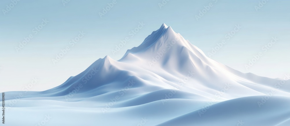 Poster majestic snow-capped mountain summit against a serene backdrop with ample empty space for text ideal