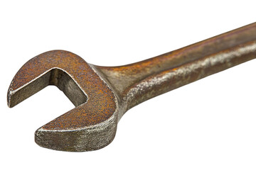 Closeup of a Rusty Old Wrench Tool Isolated on Black Background Detailed Macro Photography of Weathered Metal