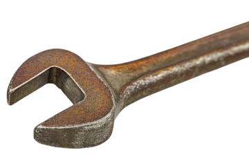 Closeup of a Rusty Old Wrench Tool Isolated on Black Background Detailed Macro Photography of Weathered Metal