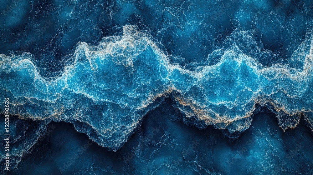 Poster aerial view of vibrant blue water wave ripples creating an abstract texture in a serene pool environ