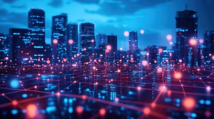 Fototapeta premium Smart city network glowing at night