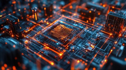 Advanced Biometric Facial Recognition Technology with Circuitry and AI Elements in a Futuristic Digital Landscape