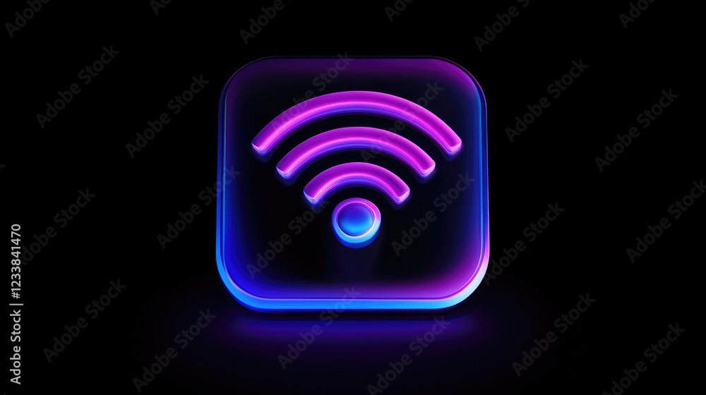 Poster neon glow wi fi icon for applications websites mobile devices and home networks
