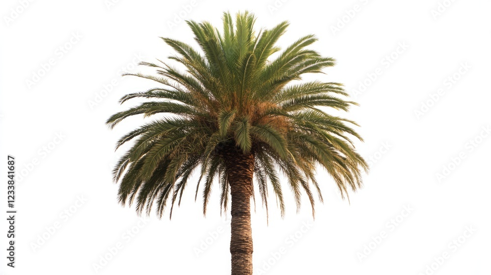 Poster tall palm tree isolated on white background suitable for nature themes and design projects with ampl