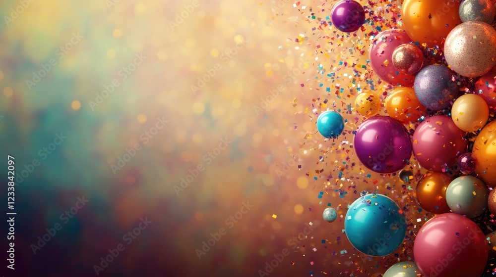 Poster festive celebration background with colorful balloons and confetti creating a joyful ambiance with a