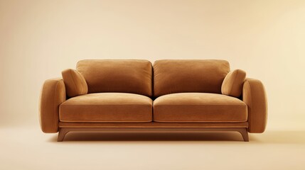 Fototapeta premium Modern Brown Sofa, Elegant Living Room Furniture, Minimalist Interior Design
