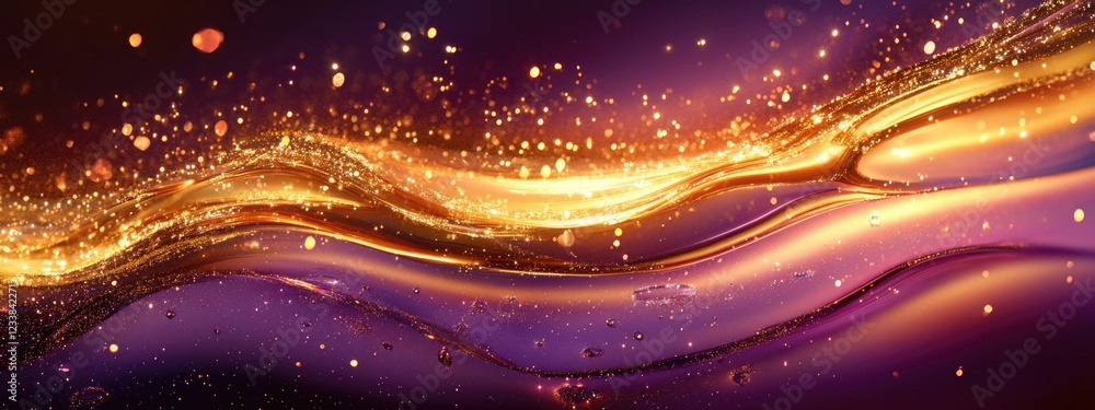 Poster vibrant golden purple abstract lights background with smooth texture and space for text insertions